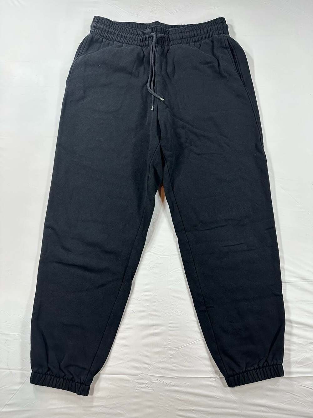 H&M Black Fleece Jogger Sweatpants With Elastic Cuffs Size M Drawstring